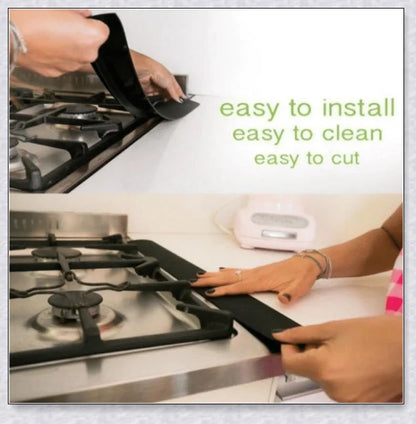 Stove Counter Gap Covers in different colors - clear, black, and white silicone covers that fill the space between stove and counter.