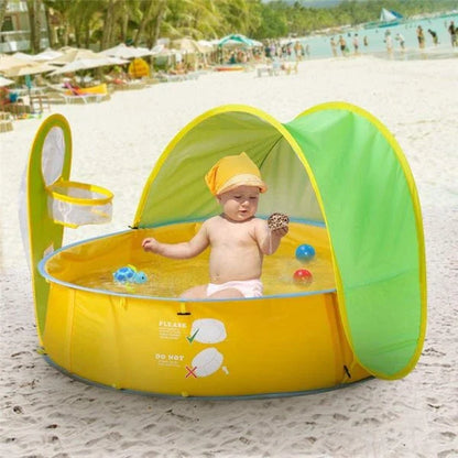 A premium beach tent with UV 50+ protection, designed for safe and comfortable outdoor play for babies and toddlers.