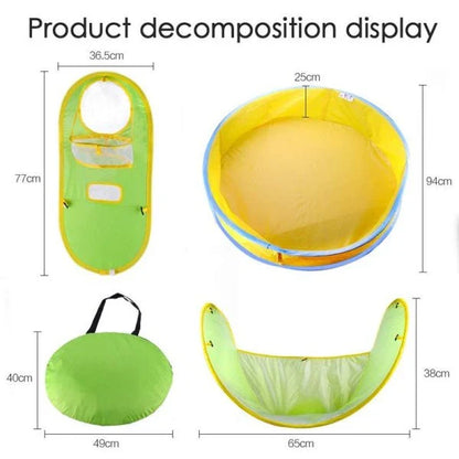 A premium beach tent with UV 50+ protection, designed for safe and comfortable outdoor play for babies and toddlers.
