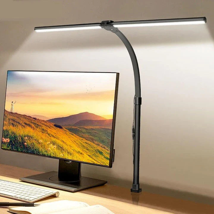 Double Head 24W LED Architect Desk Lamp with Adjustable Height, Dimmable Settings, and 5 Color Modes