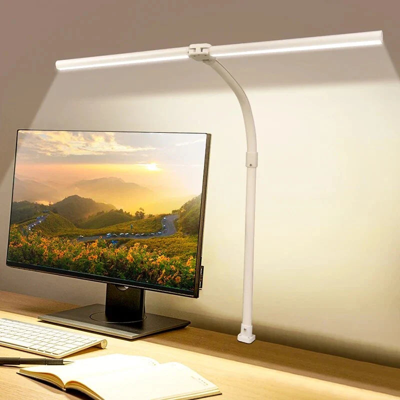 Double Head 24W LED Architect Desk Lamp with Adjustable Height, Dimmable Settings, and 5 Color Modes