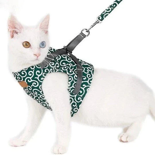 A premium cat vest harness and leash set made of breathable, durable polyester for comfortable outdoor adventures.