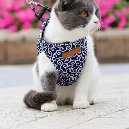 A premium cat vest harness and leash set made of breathable, durable polyester for comfortable outdoor adventures.