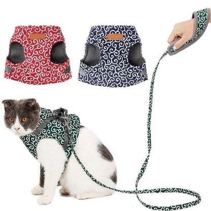 A premium cat vest harness and leash set made of breathable, durable polyester for comfortable outdoor adventures.