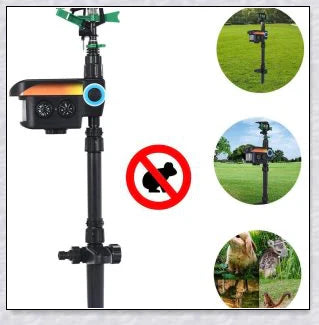 Spraycrow Solar Powered Motion Activated Animal Repellent Garden Sprinkler, a device that uses motion detection and spraying to deter pests from your garden