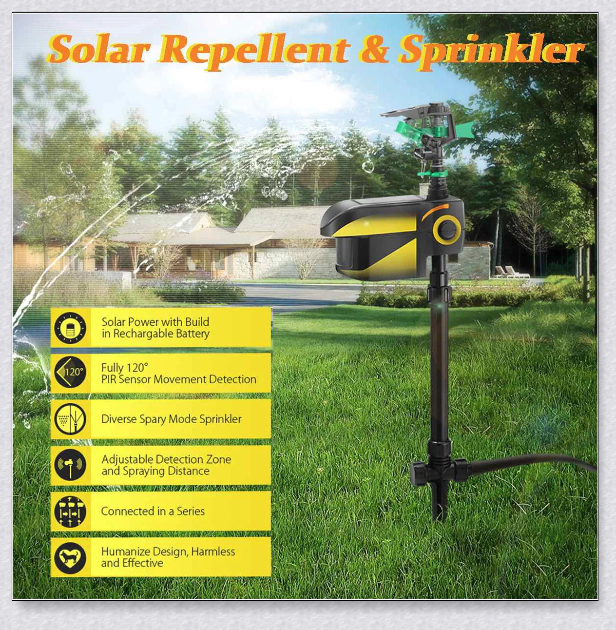 Spraycrow Solar Powered Motion Activated Animal Repellent Garden Sprinkler, a device that uses motion detection and spraying to deter pests from your garden