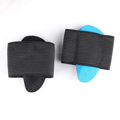 Blue elastic bandage foot pads with arch support for flat foot conditions in adult and children sizes