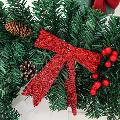 Christmas rattan decorative showcase with pine cone bow design in European style