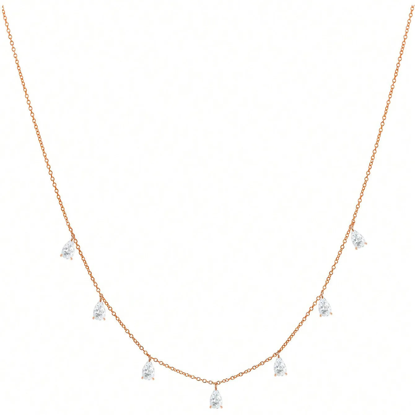 Gentle drop-shaped artificial zircon necklace with adjustable O-shaped chain in 925 silver, available in silver, rose gold, or golden yellow.