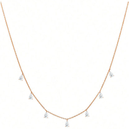 Gentle drop-shaped artificial zircon necklace with adjustable O-shaped chain in 925 silver, available in silver, rose gold, or golden yellow.
