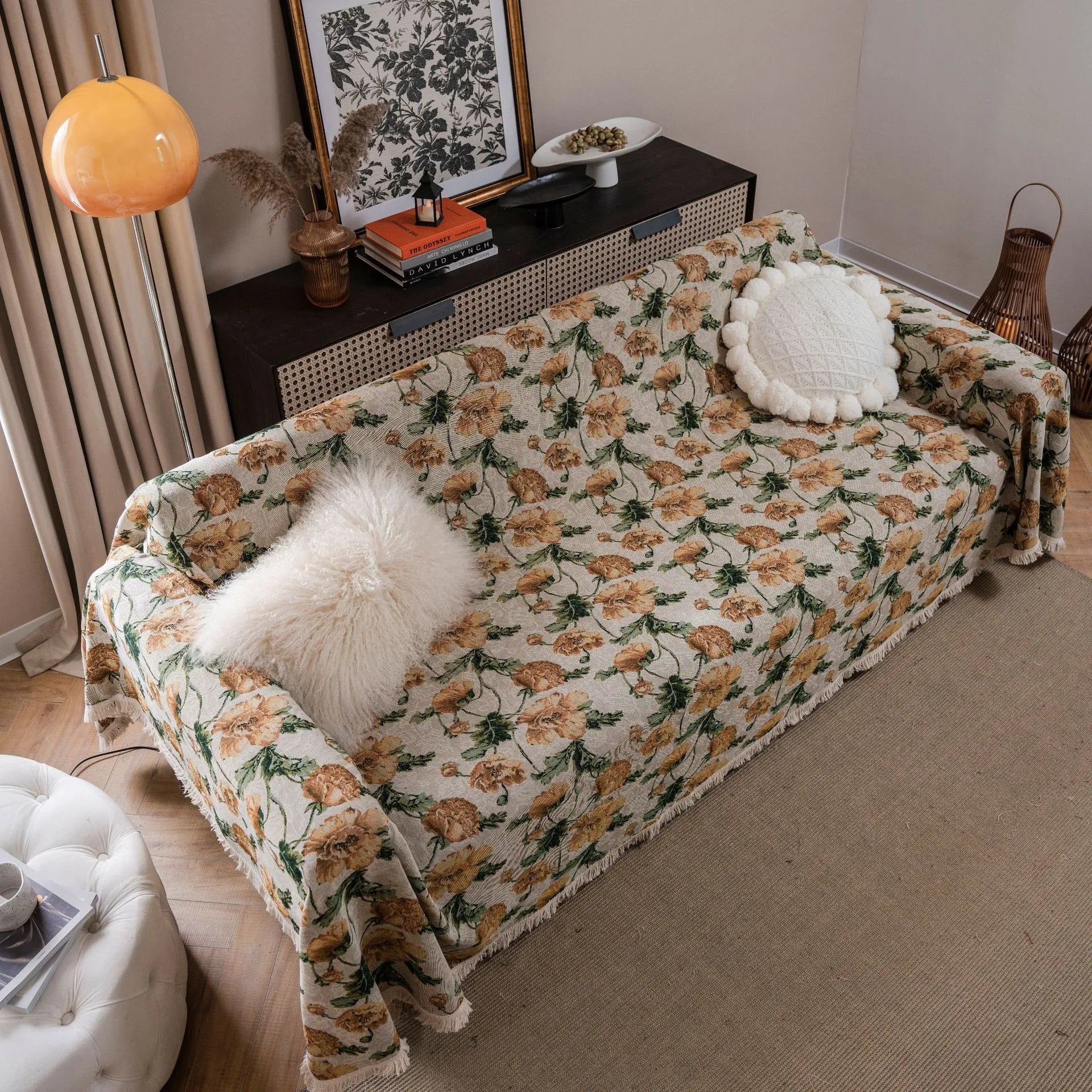 American country jacquard sofa cover with anti-hair scratch design in cherry white beard colour