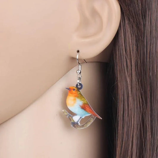 Acrylic Blue Titmouse geometric pendant earrings with snake detail elements, lightweight 5g design