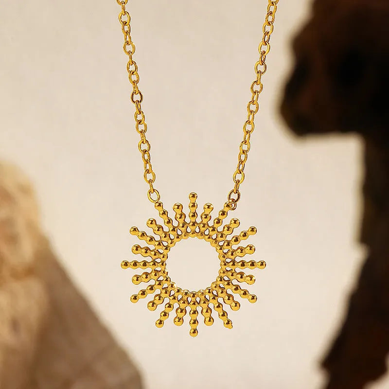 SUNFLOWER Series 14K gold-plated geometric chain necklace and bracelet set for female fashion wear