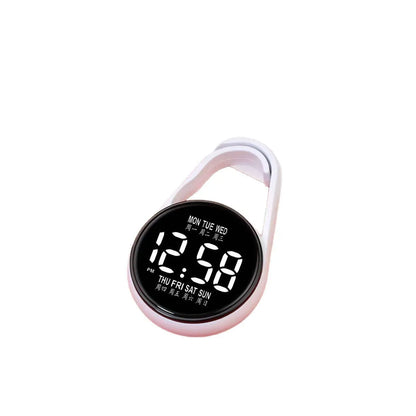 Mini digital LED electronic watch with plastic strap in various colours like fluorescent green and black on display.