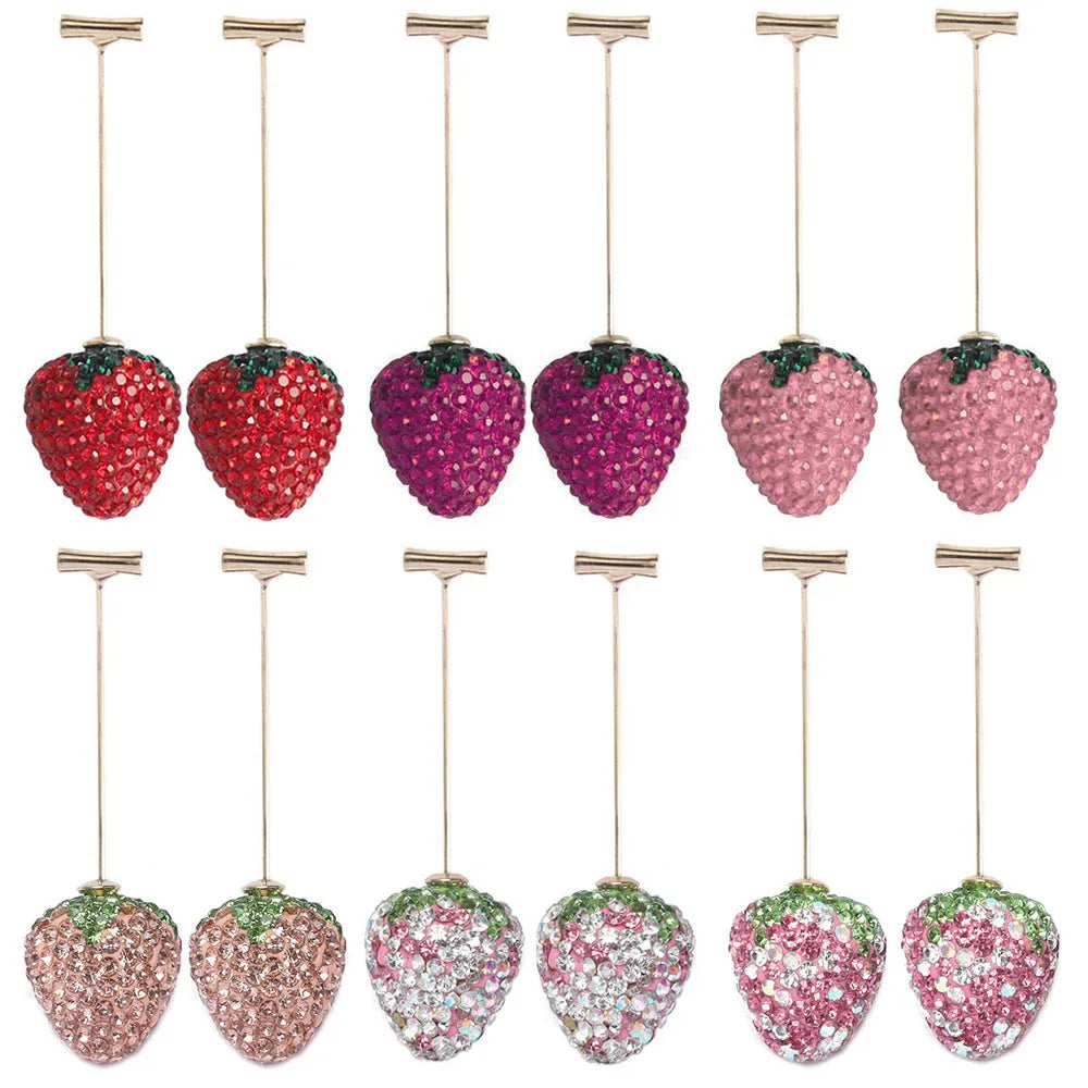 Geometric strawberry earrings with spot drill texture in six colour options on zinc alloy posts