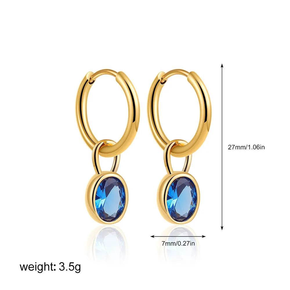 Women's copper oval earrings in six colour options showing elliptical 1.5cm retro design