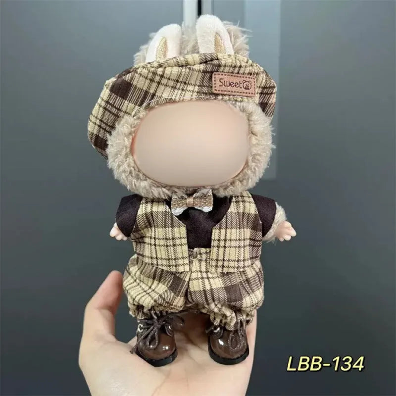 Plastic costume for 17cm vinyl doll in style LBB100 with size chart for fit guidance