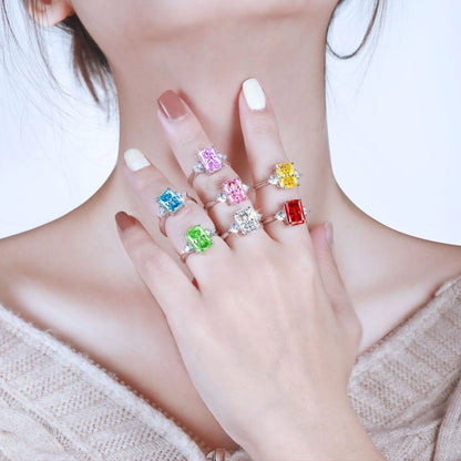 S925 Sterling Silver Colorful Rhinestone Fashion Ring for Women in various colors