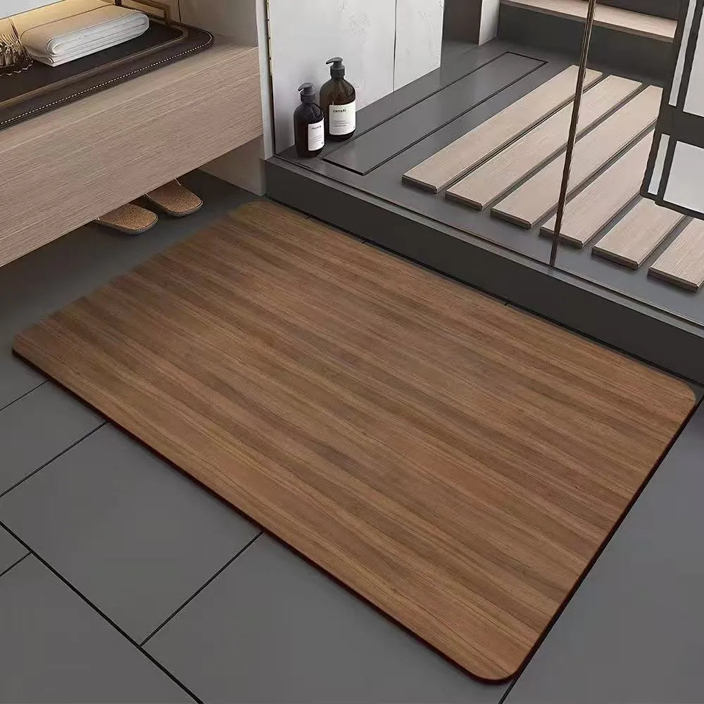 American-style wood grain bathroom floor mat with geometric pattern in diatom ooze material, non-slip and antifouling