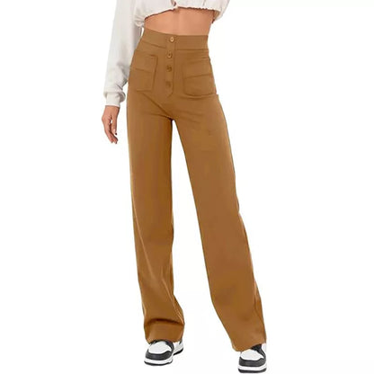 Women's high waist trousers in casual loose fit with pockets, available in multiple colors