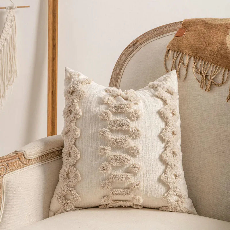 Knitted tassel sofa pillow cover in spiral dot pattern, 45x45cm size with PP cotton filler