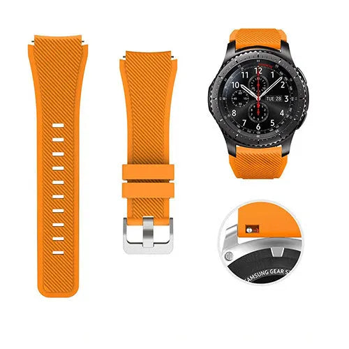 S3 Twill compatible silicone sports watch strap in multiple colours showing 125mm by 98mm dimensions