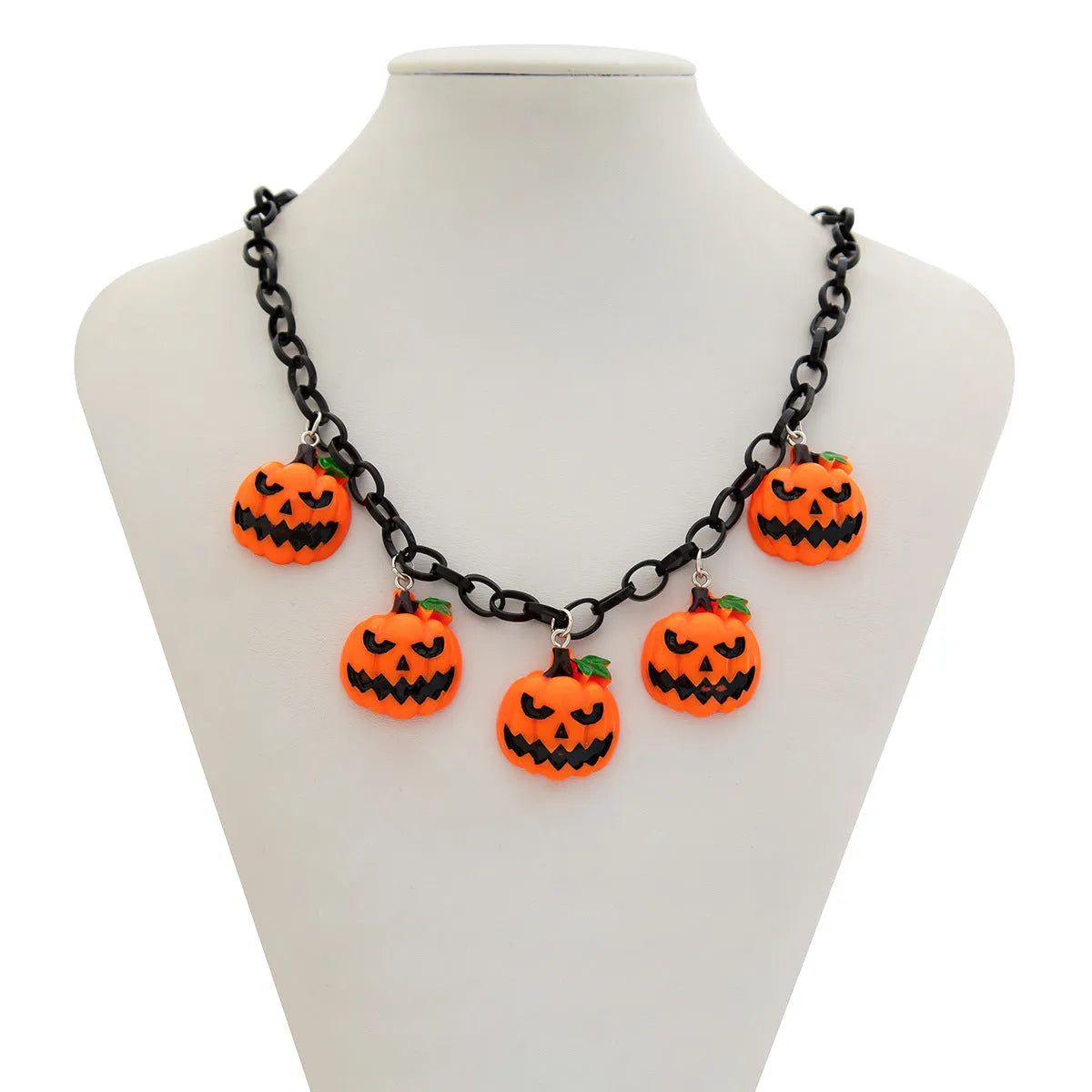 Halloween necklace with a cartoon ghost pumpkin acrylic pendant on a regular chain, in mixed colour 06705.