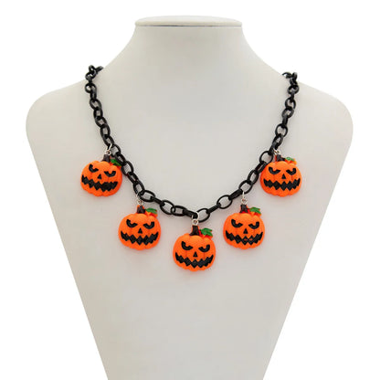 Halloween necklace with a cartoon ghost pumpkin acrylic pendant on a regular chain, in mixed colour 06705.