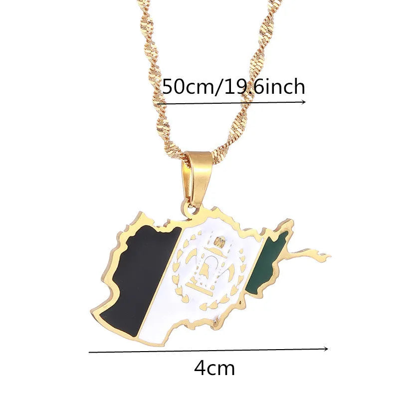 Stainless steel map necklace in gold or silver with electroplated finish, casual unisex necklace design