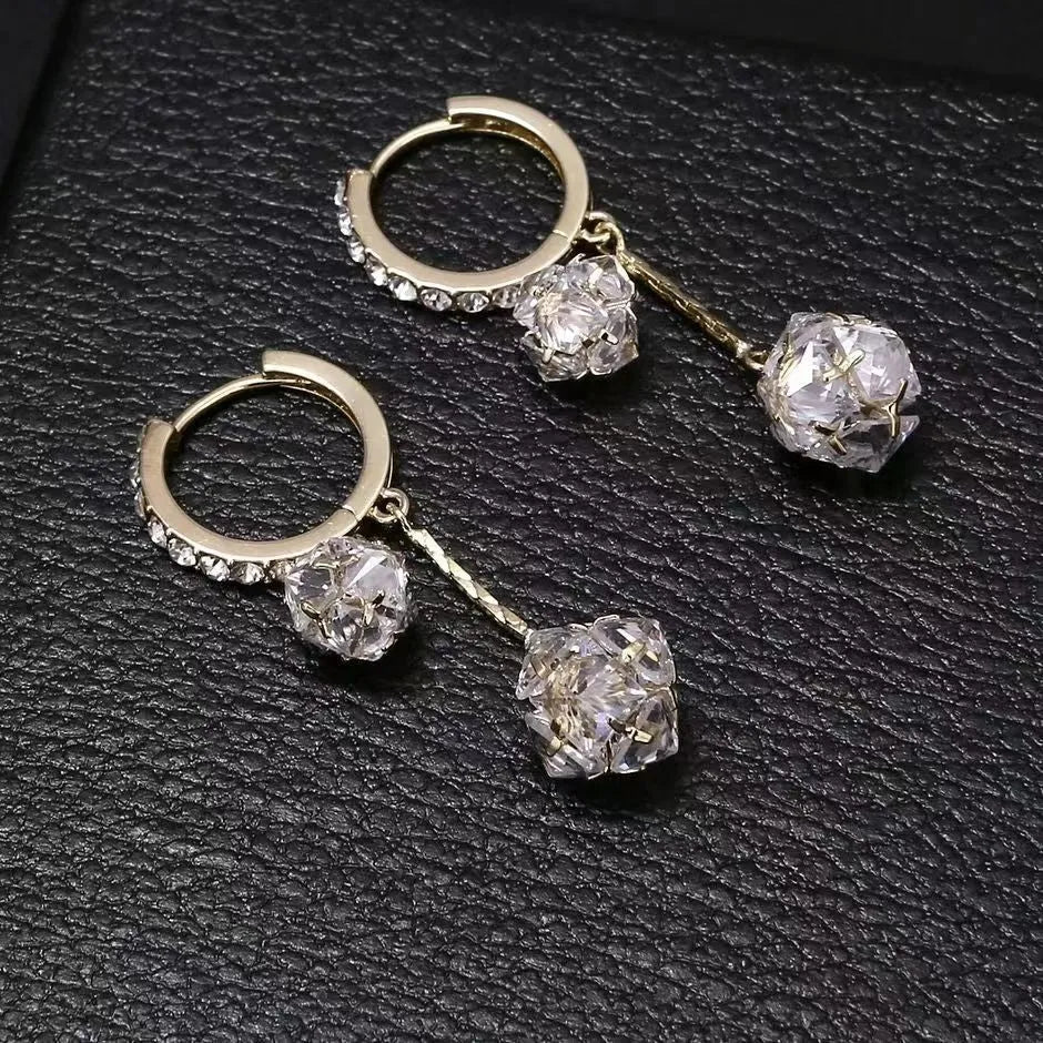 Silver colour drop shape earrings with rhinestone ball and tassel ball confession balloon design