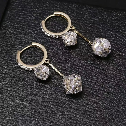 Silver colour drop shape earrings with rhinestone ball and tassel ball confession balloon design