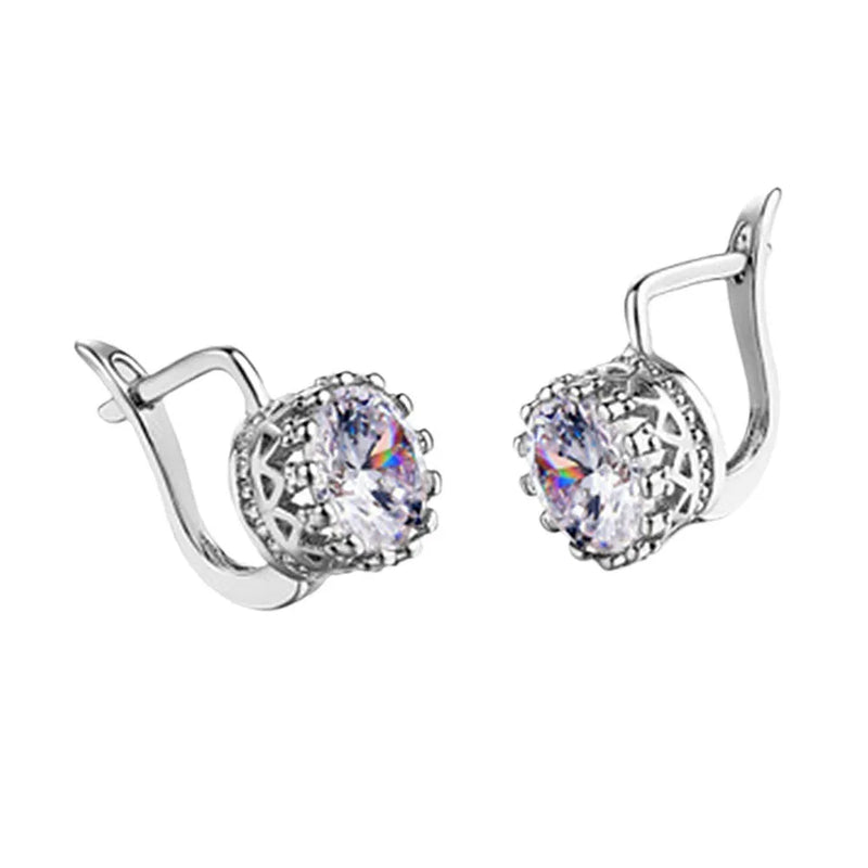 Korean Retro Crown Earrings Ear Clip: Copper-based ear clips with a crown shape, available in rose gold or white gold colour finishes, featuring a net red wind style for women.