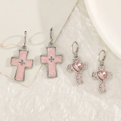 Women's geometric cross earrings with dripping oil treatment on 1.5cm pendant