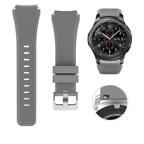 S3 Twill compatible silicone sports watch strap in multiple colours showing 125mm by 98mm dimensions