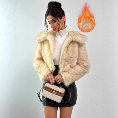 Women's artificial fox fur coat with fur collar in short 40cm length