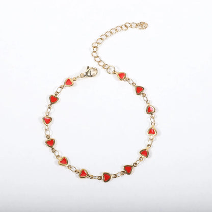 Stainless steel heart bracelet with 18K gold plating in multiple colours showing adjustable 17+5cm length