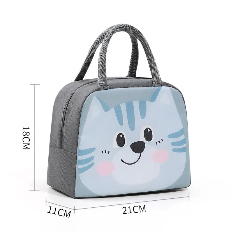 Children's insulated lunch box bag with cartoon design, aluminium foil insulation, Oxford cloth exterior, dimensions 23×18×12cm