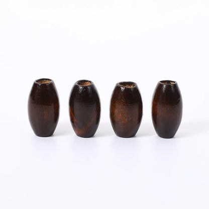 Dark coffee coloured oval wooden beads with M-shaped design, 25mm size with 6mm hole