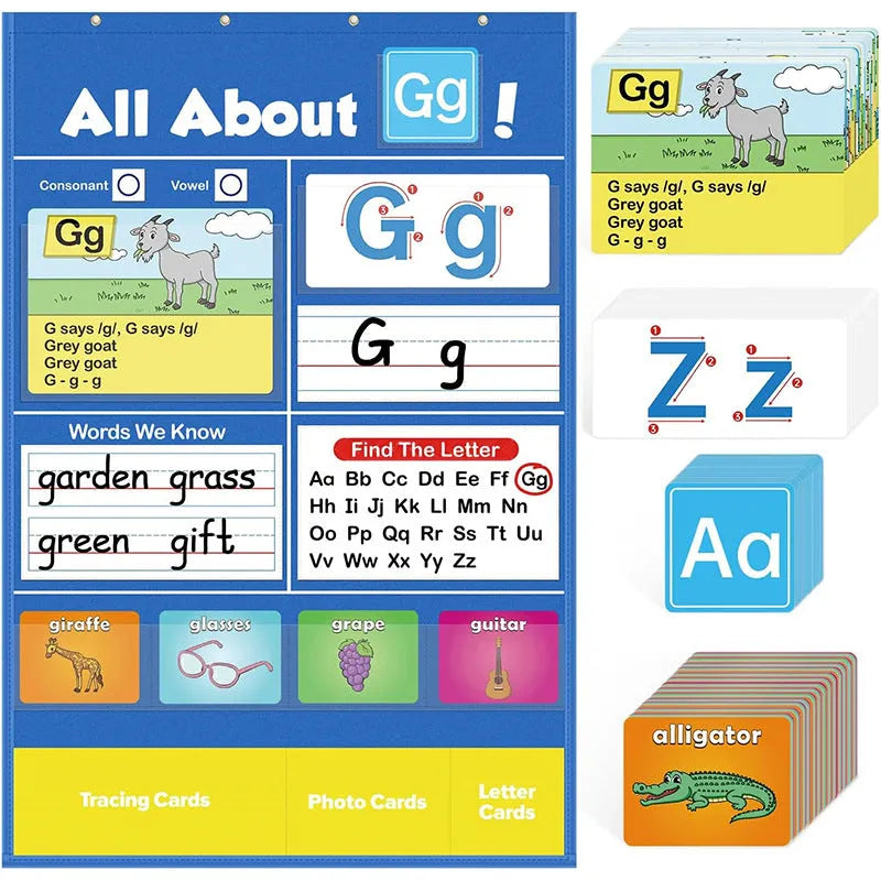 60x40cm learning chart with alphabet cards in sleeve for home education