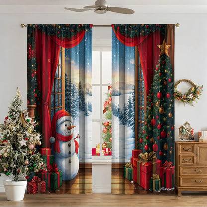 3D digital printed Christmas curtains with festive pattern, available in two sizes with high sunshade function