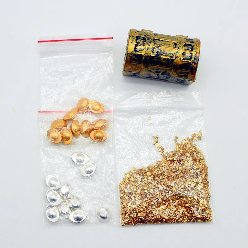 Gold coin and gold bar alloy miniature ornaments for dollhouses, 2-3cm scale