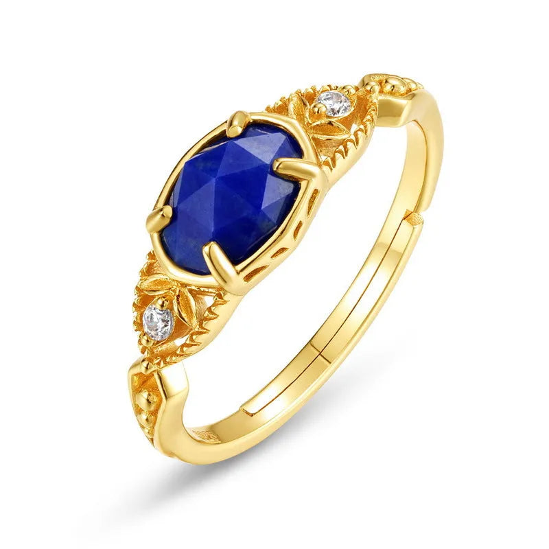 Japanese style lapis lazuli ring with sterling silver ellipse setting and adjustable sizing
