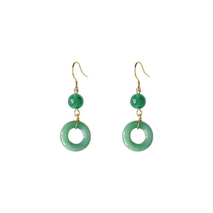 Green jade design peace buckle shaped zinc alloy earrings for Han Chinese clothing