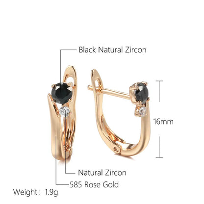 Gold geometric drop earrings with black agate gemstone inlay and retro styling