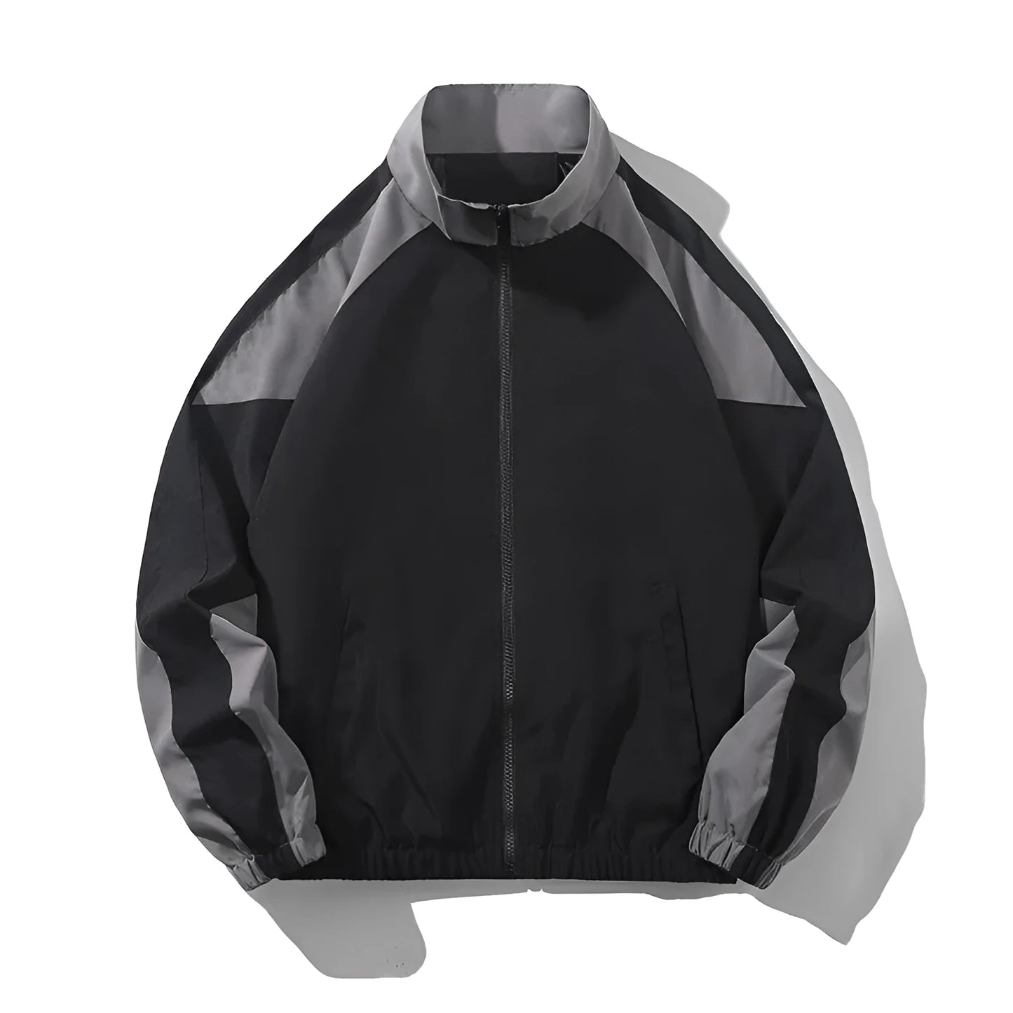 Men's black casual jacket with contrast stitching and side seam pockets for outdoor wear