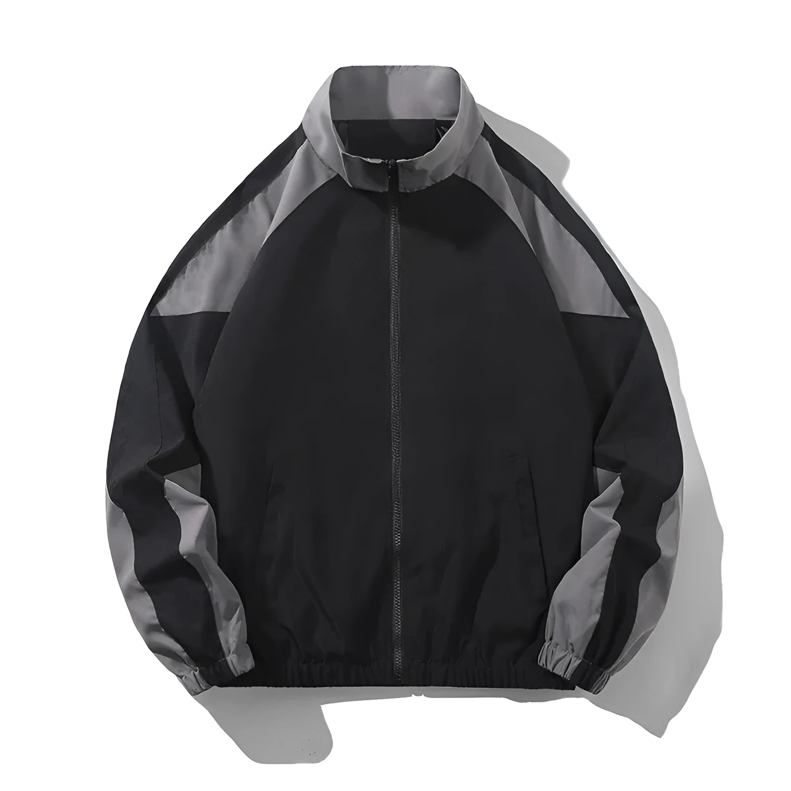 Men's black casual jacket with contrast stitching and side seam pockets for outdoor wear