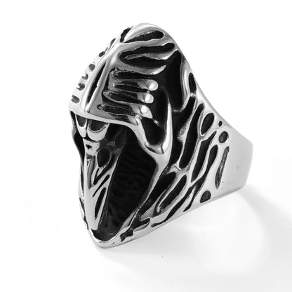 Crow motif geometric punk ring in titanium steel with retro styling in colour MR166
