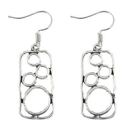Antique silver zinc alloy round ring earrings with irregular geometric square design