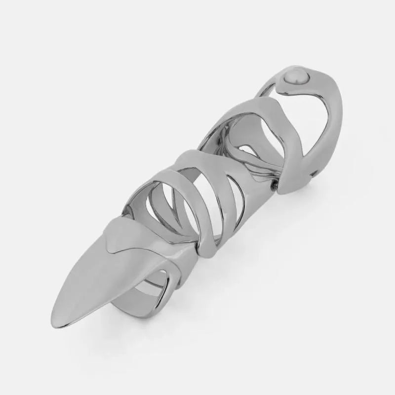 Silver alloy punk armor finger stall covering knuckles with standard size fit