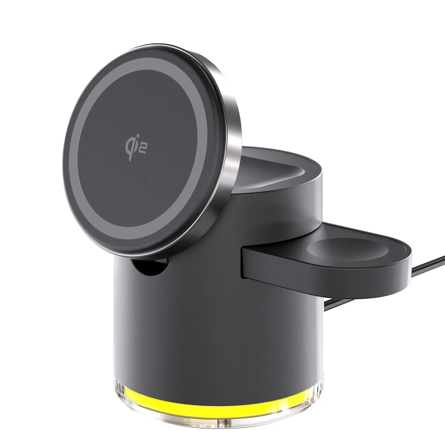 C16 portable magnetic three-in-one wireless folding charger in black and ivory white colours.